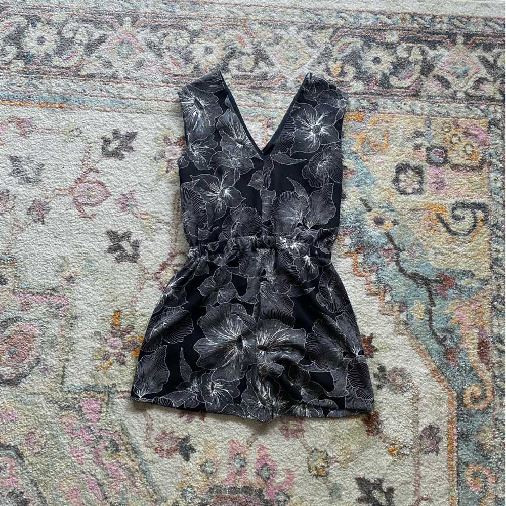 LOFT Black and White Floral Romper